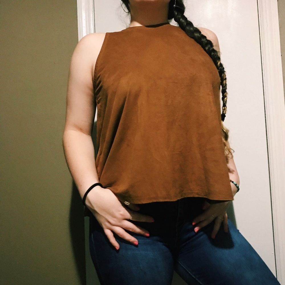 Faux Suede brown tank, opens down the back